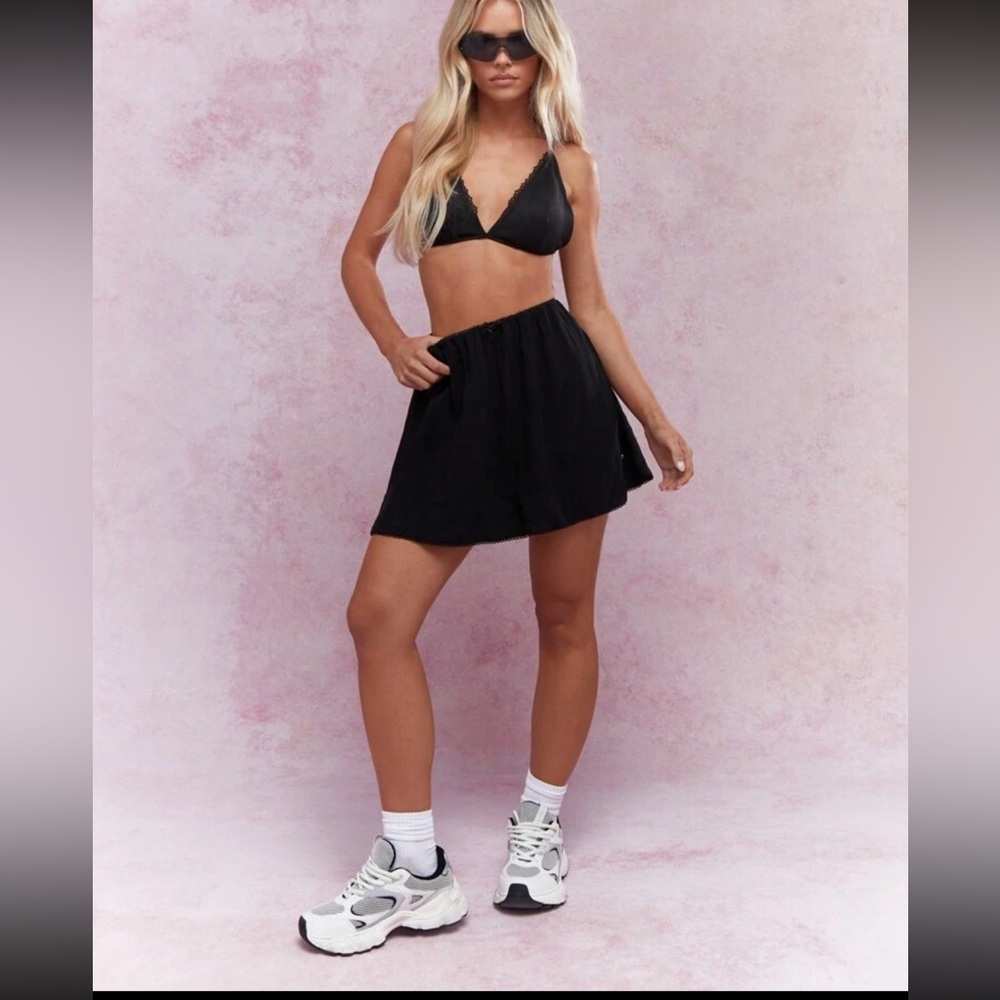 MISSGUIDED black Linen Mini Skirt With Bow Detail